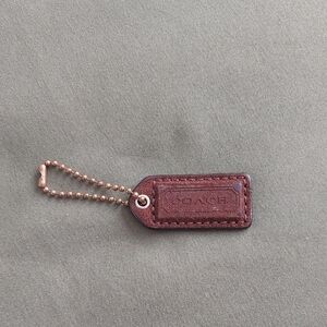 Coach Dark Brown Leather & Suede Tag Keychain